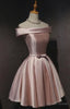 Pink Satin Off Shoulder Cute 2026 Pink Homecoming Dresses