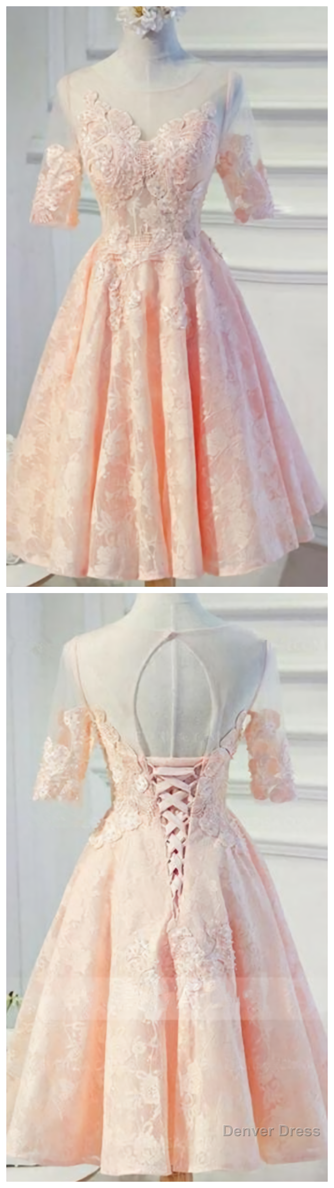 Sleeves Backless Lace A Line Homecoming Dresses Secondary image