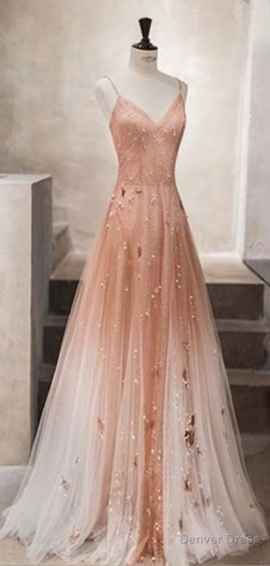 Unique champagne tulle long tulle Evening Dresses Main image