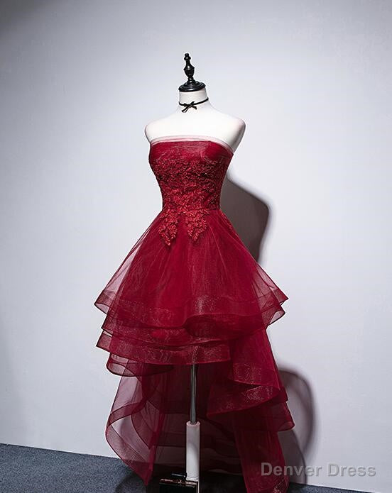 High Quality Wine Red High Low Lace Women Homecoming Dresses Secondary image