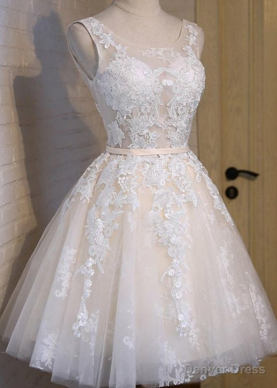 scoop neckline short ivory lace cute homecoming Dress perfect affordable short Prom Dresses