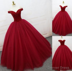 Red Ball Gowns Prom Dress, Elegant Off Shoulder Prom Dress, Long Prom Dresses