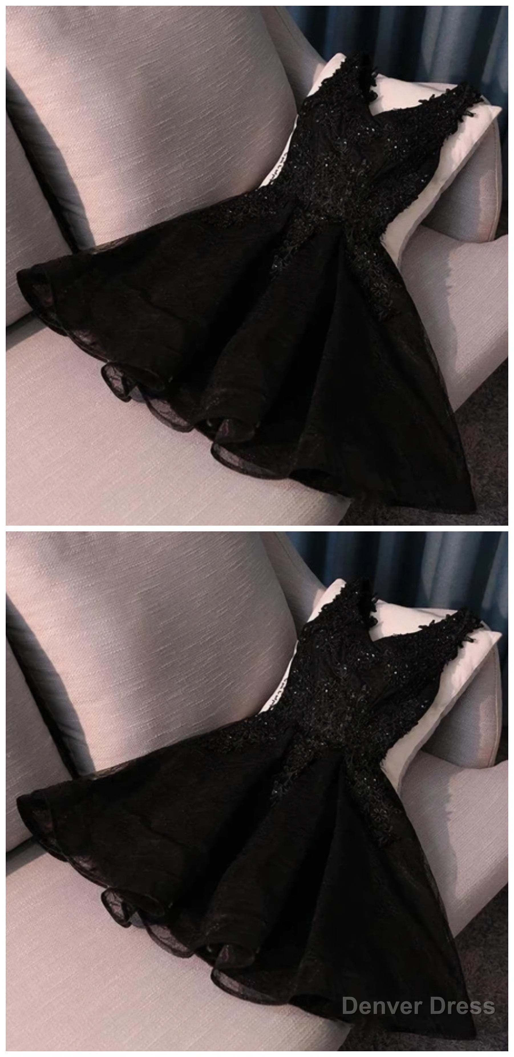 Ruby Outfit black mini sleeveless women v-neck tulle fashion applique beaded Homecoming Dresses Secondary image