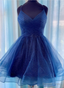 Sparkly Navy Blue V Neck Short Homecoming Dresses