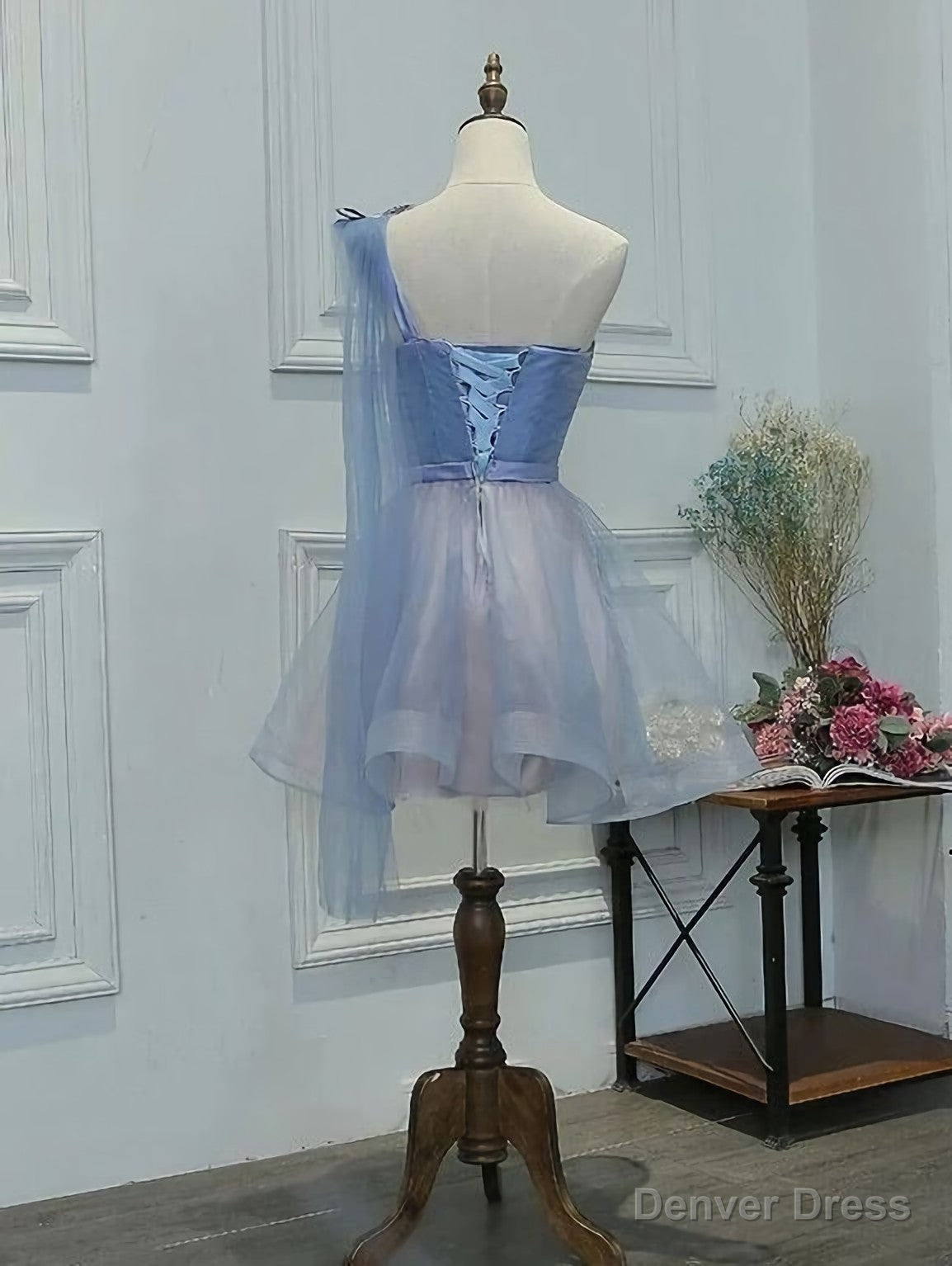 One Shoulder Tulle Sweetheart Short Blue Homecoming Dresses Main image