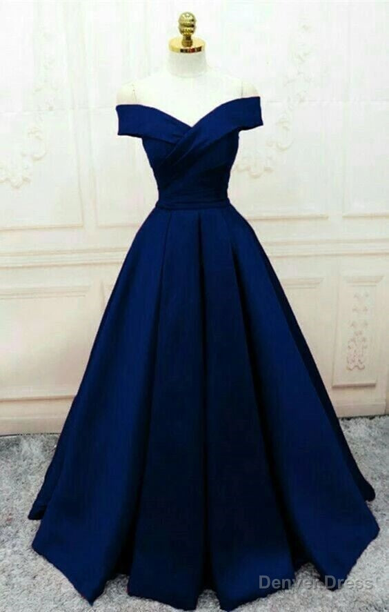 Navy Blue Party Gown Simple Satin Long Prom Dress