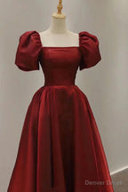 Burgundy A Line Short Prom Dress, Cute Prom Dresses