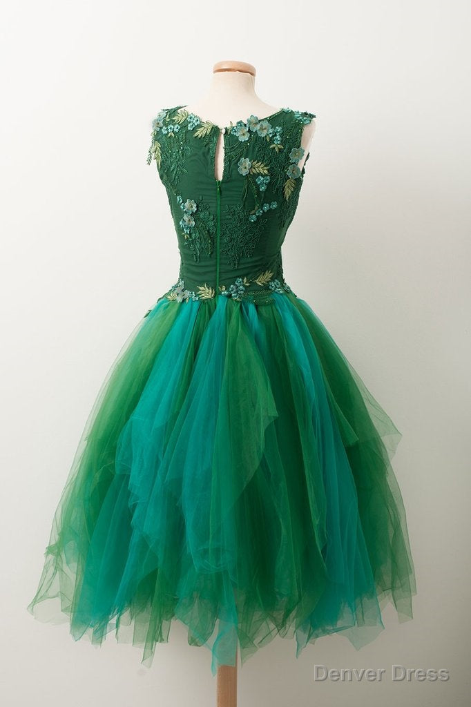 Unique V Neck Green Tulle Lace Short Prom Dress, Green Homecoming Dresses Secondary image