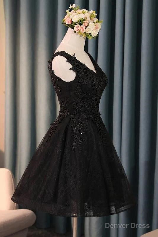A Line V Neck Little Black Homecoming Dresses With Lace Up Main image