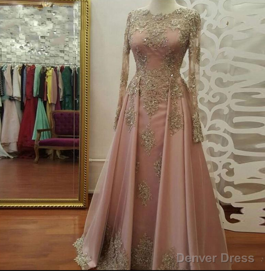 Modest Blush Pink Prom Dresses, African Long Sleeve Lace Appliques Beads Arabia Prom Gown Vestidos De Fiesta Custom Made