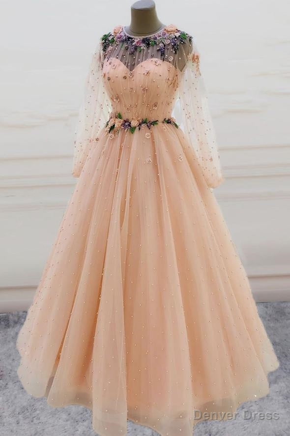 Cute Tulle Applique Long Prom Dress, Evening Dress Main image