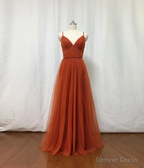 Bridesmaid Dress, Burnt Tulle Bridesmaid Dresses, 2026 Spaghetti Straps Boho