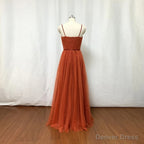 Bridesmaid Dress, Burnt Tulle Bridesmaid Dresses, 2026 Spaghetti Straps Boho