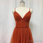 Bridesmaid Dress, Burnt Tulle Bridesmaid Dresses, 2026 Spaghetti Straps Boho