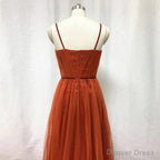 Bridesmaid Dress, Burnt Tulle Bridesmaid Dresses, 2026 Spaghetti Straps Boho