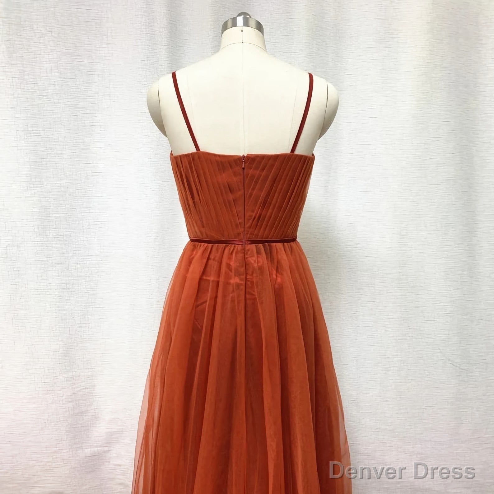 Bridesmaid Dress, Burnt Tulle Bridesmaid Dresses, 2026 Spaghetti Straps Boho