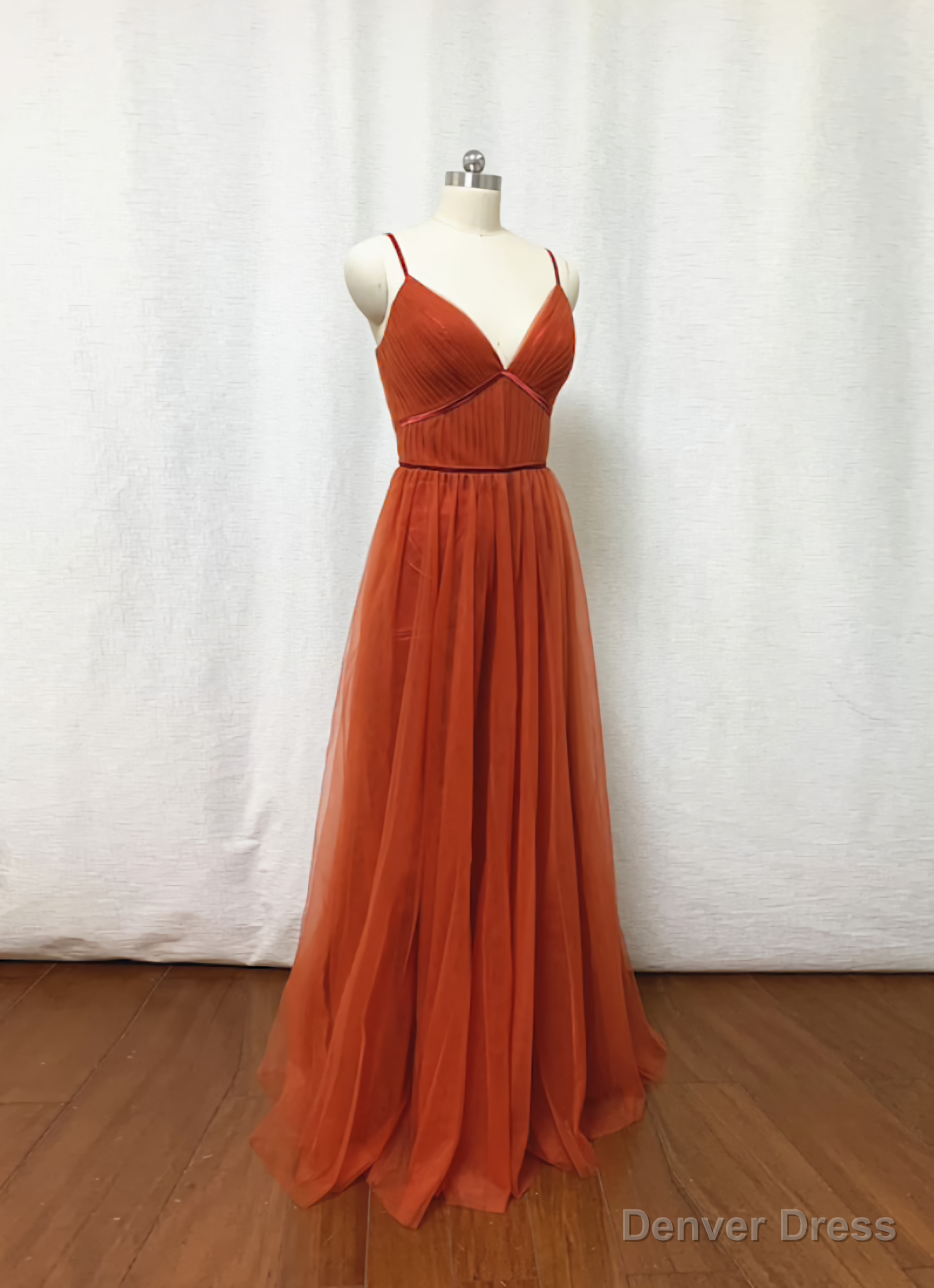 Bridesmaid Dress, Burnt Tulle Bridesmaid Dresses, 2026 Spaghetti Straps Boho