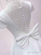 White V Neck Satin Lace Short Prom Dress, White Homecoming Dresses