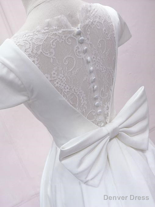 White V Neck Satin Lace Short Prom Dress, White Homecoming Dresses