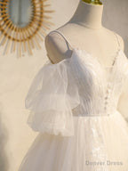 Cute White Short Tulle Off Shoulder White Prom Dresses