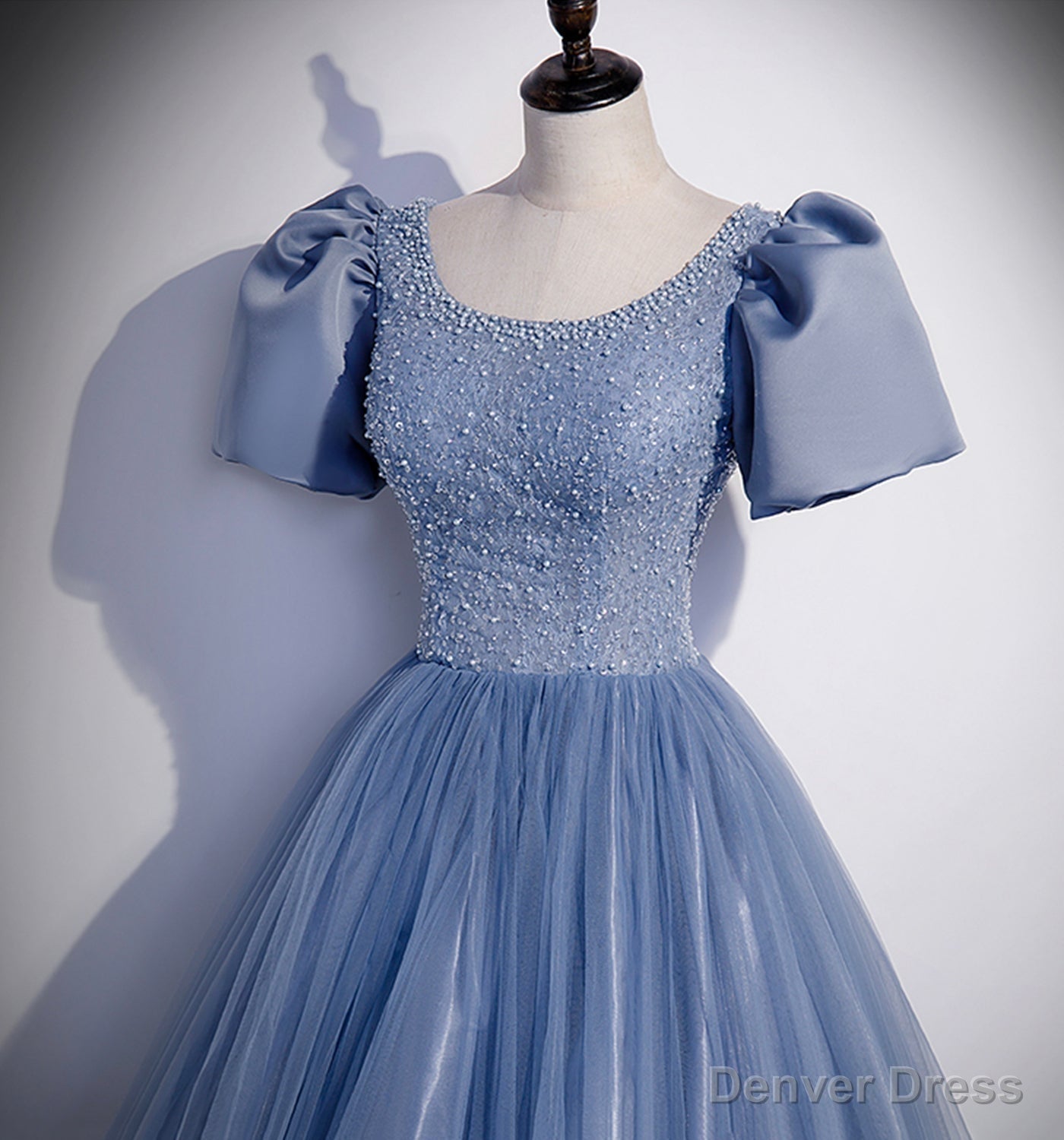Blue Tulle Long Prom Dress, A Line Evening Gown Secondary image
