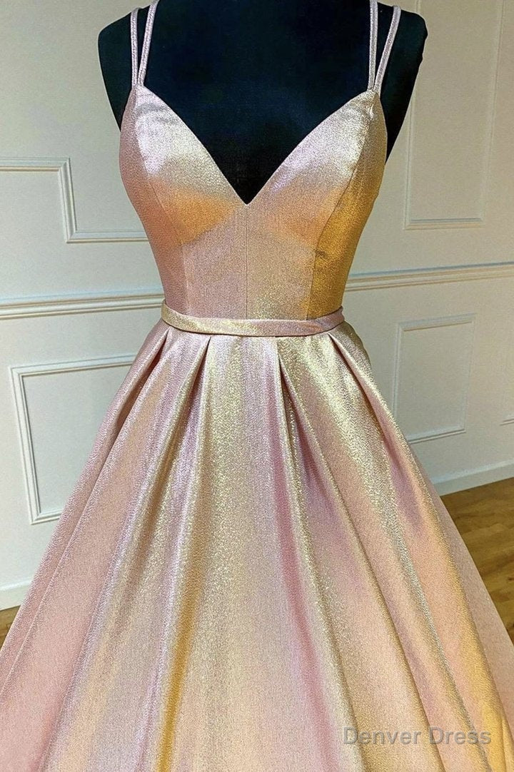 Cute V Neck Satin Long Prom Dress, A Line Evening Gown Main image