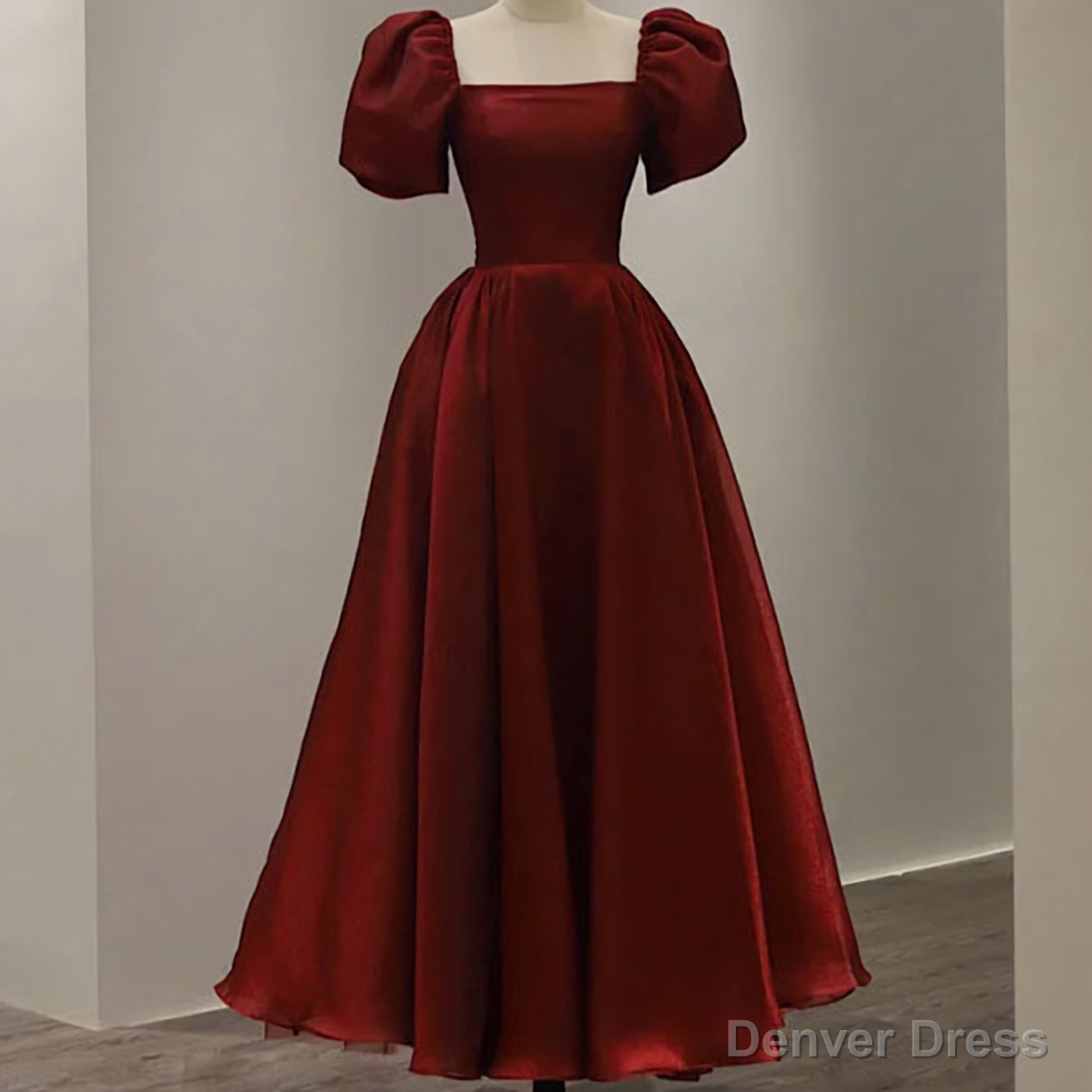 Prom Dresses, Vintage Evening Gown Womens Short Sleeve With Square Collar Ankle Length Formal Plain Secondary image