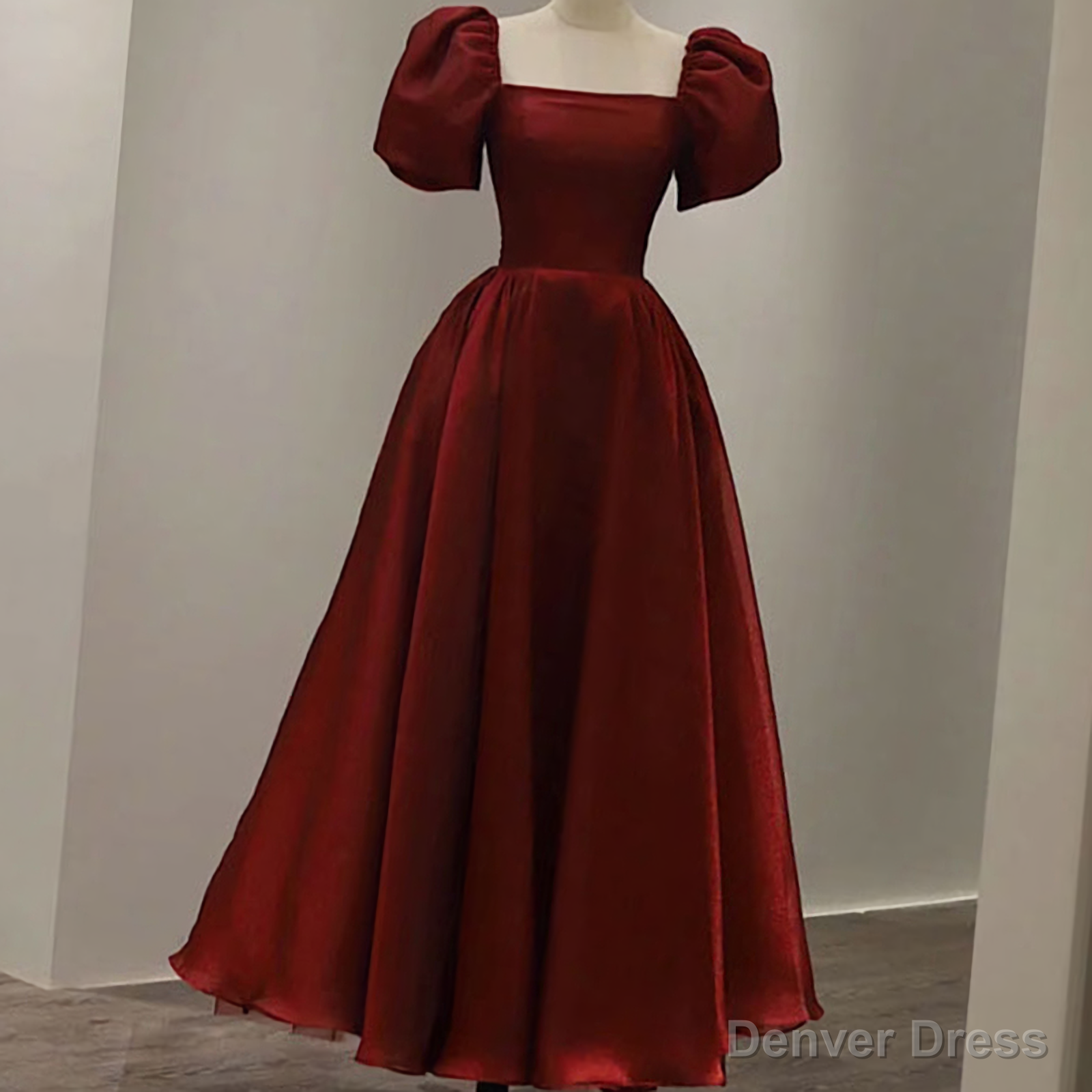 Prom Dresses, Vintage Evening Gown Womens Short Sleeve With Square Collar Ankle Length Formal Plain Main image