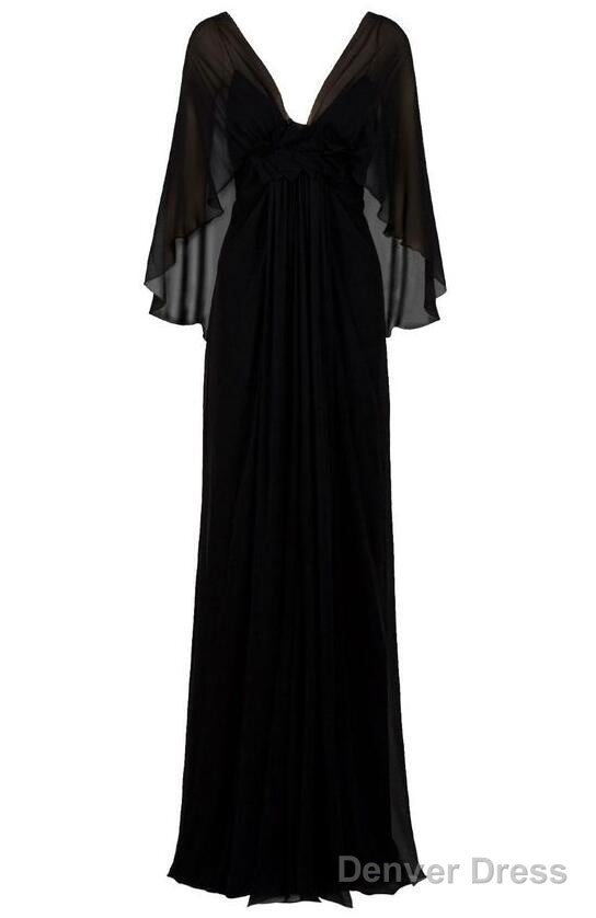 A Line Black V Neck Prom Dress