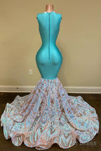 Long Sparkly Prom Dresses Sheer O-neck Sleeveless Real Picture African Black Girls Mermaid Prom Gowns