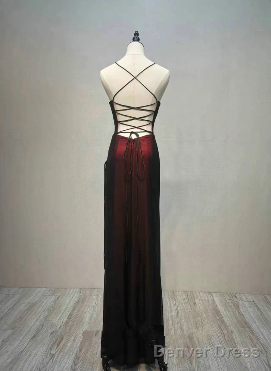 Black And Red Long Formal Dress, Black Straps Prom Dress Party Dress