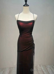 Black And Red Long Formal Dress, Black Straps Prom Dress Party Dress
