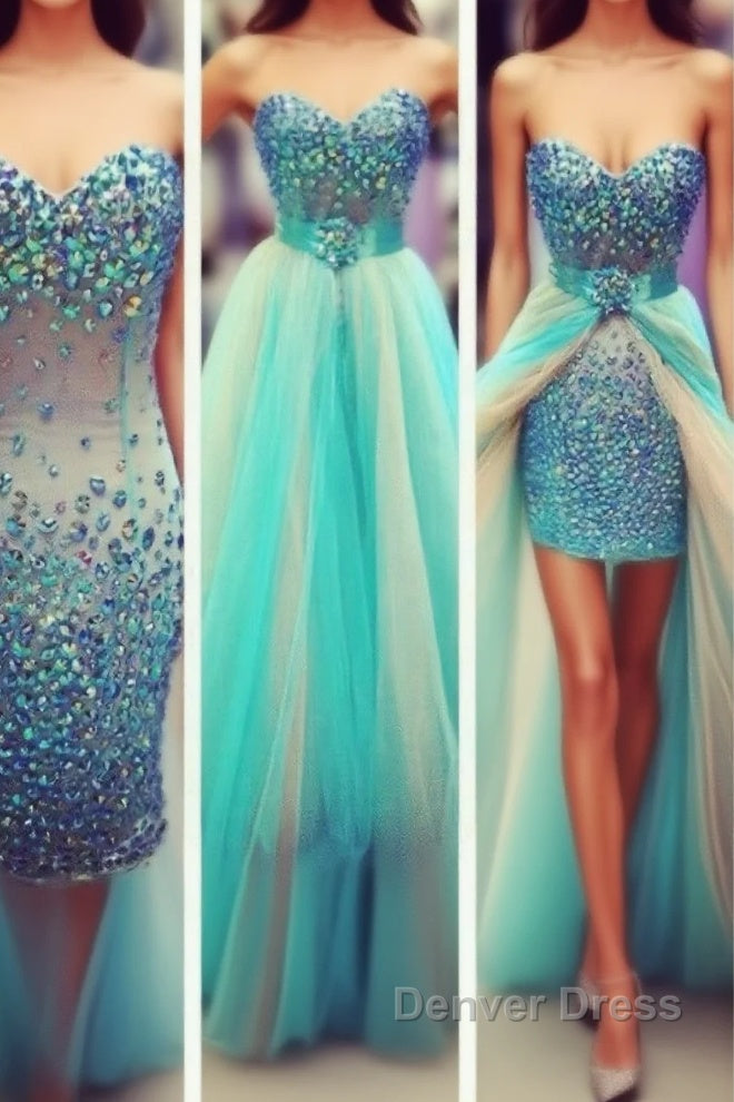 Sexy Colored Crystal Rhinestones Removable Skirt Sheath Long Heavy Beadings Green Champagne Long Prom Dresses Main image