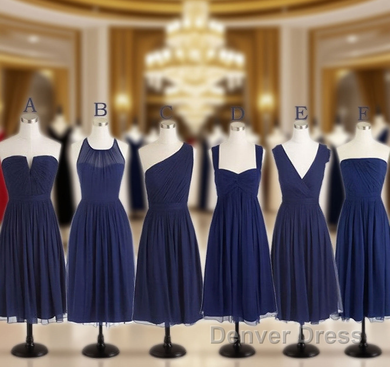 Short Navy Blue Chiffon Mismatch Maid Of Honor Girls Group In Knee Length Simple Cheap Prom Dresses Main image