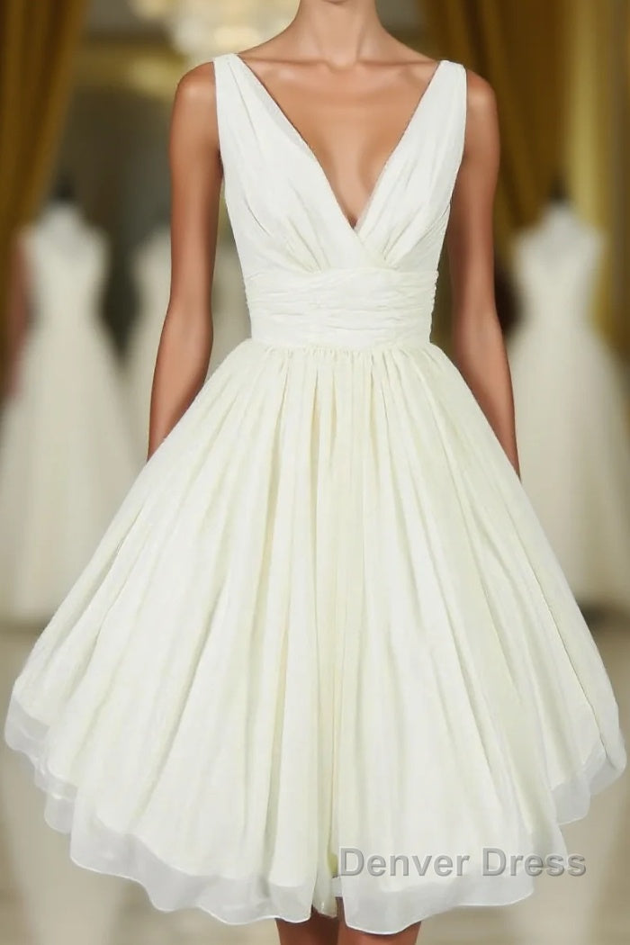 New Arrival V Neck Ivory Simple Short The Charming Chiffon Heomcoming For Homecoming Dresses