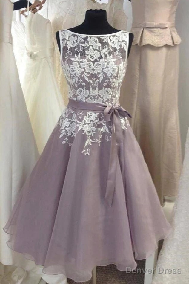 A Line Knee Length 2026 Appliques Bateau Neck V Back Short Plus Size Ready to Wear Homecoming Dresses Main image