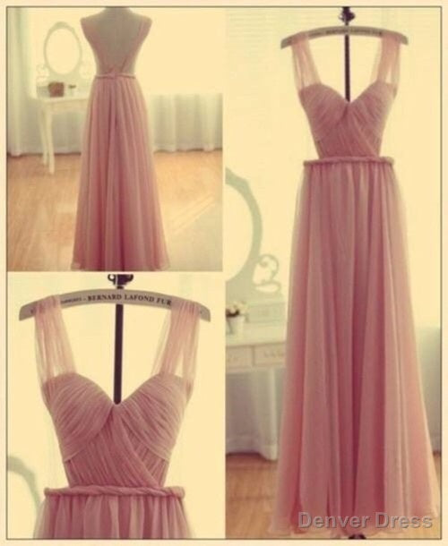Pink Bridesmaid Gowns Backless Chiffon Simple Bridesmaid Dress, Cheap Straps Prom Dresses
