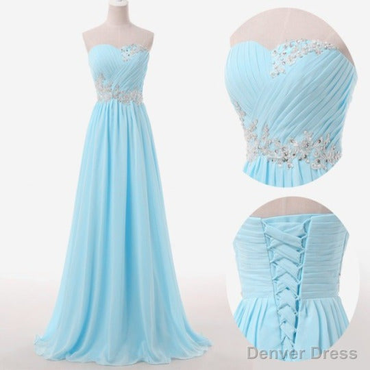 Light Blue Prom Dresses, Sweetheart Evening Gowns Modest Formal Dresses, Beaded Prom Dresses, 2025 Fashion Evening Gown Corset Evening Dress Main image
