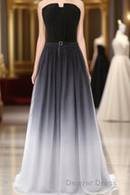 Hot Sales Navy Blue Ombre Gradient Chiffon Long Black Belt Ombre Black Gradient Custom Made Cheap Women Prom Dresses