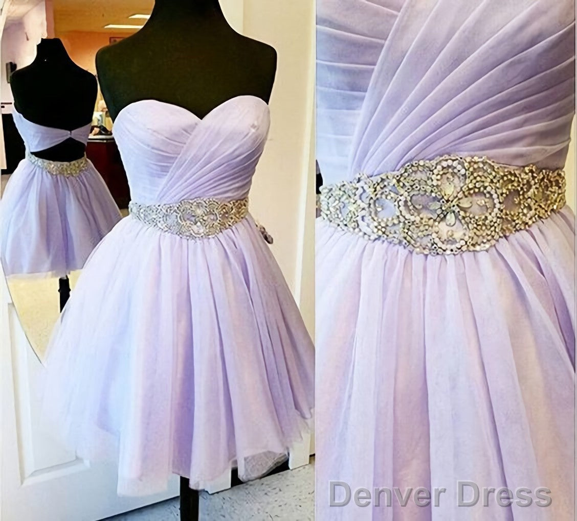 Charming Empire Waist Lavender Sweetheart Backless Short Fashion Beaded Belt Short For Sweet 16 Mini Length Skirt Prom Dresses Secondary image