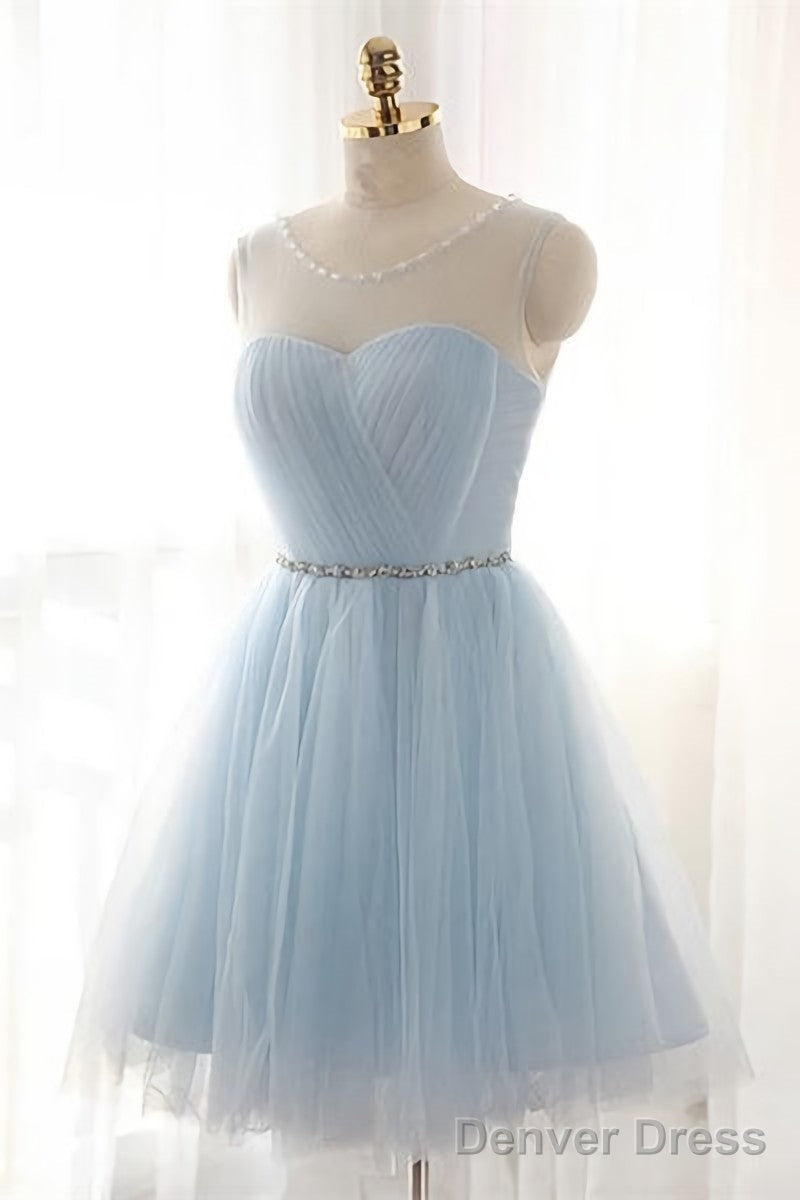 Simple Light Blue Short Tulle Elegant Charming Homecoming Dresses Main image