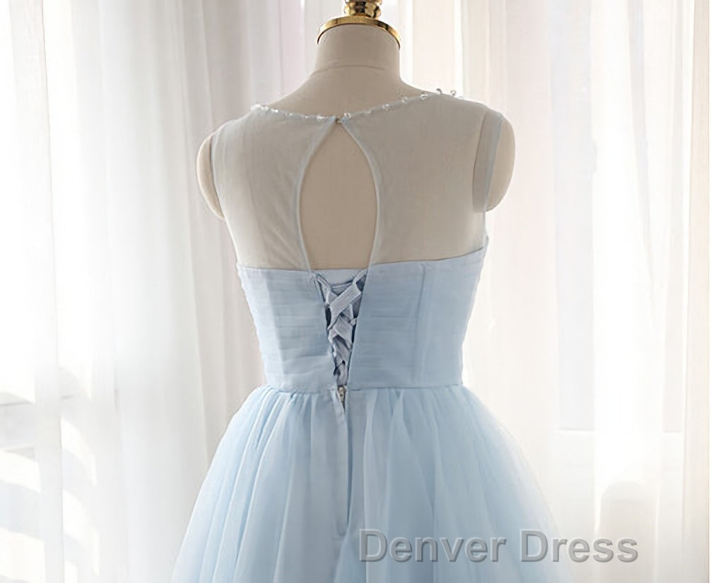 Simple Light Blue Short Tulle Cheap Elegant Charming Homecoming Dresses