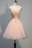 Blush Pink V Neck Applique Short 2025 Homecoming Dresses