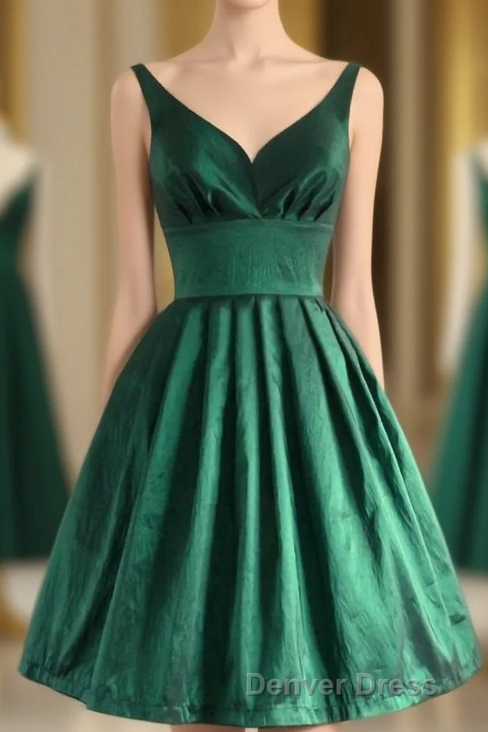V Neck Green Short Handmade Charming Homecming Simple Homecoming Dresses