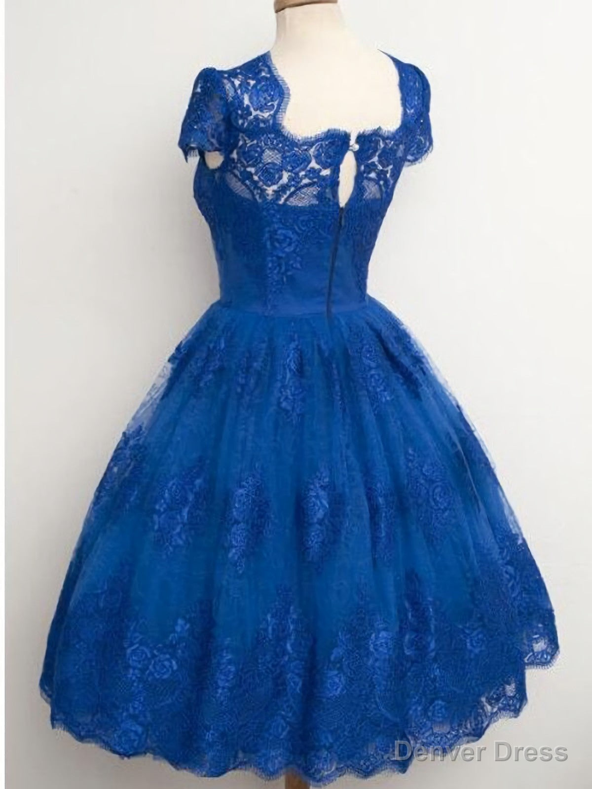 Lace Cap Sleeves Junior Blue Homecoming Dresses Secondary image