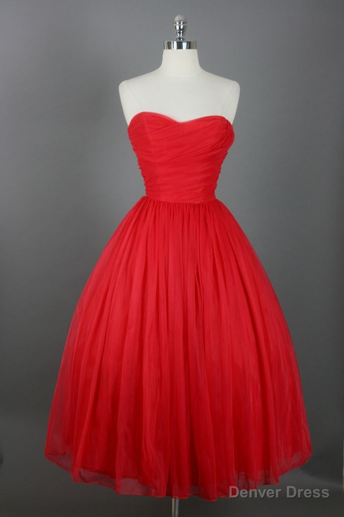 Knee Length Prom Dress, Red Prom Gowns Vintage Prom Gown Elegant Prom Dress, Cheap Prom Gown Simple Prom Gown Modest Bridesmaid Dresses, Bridesmaid Gown