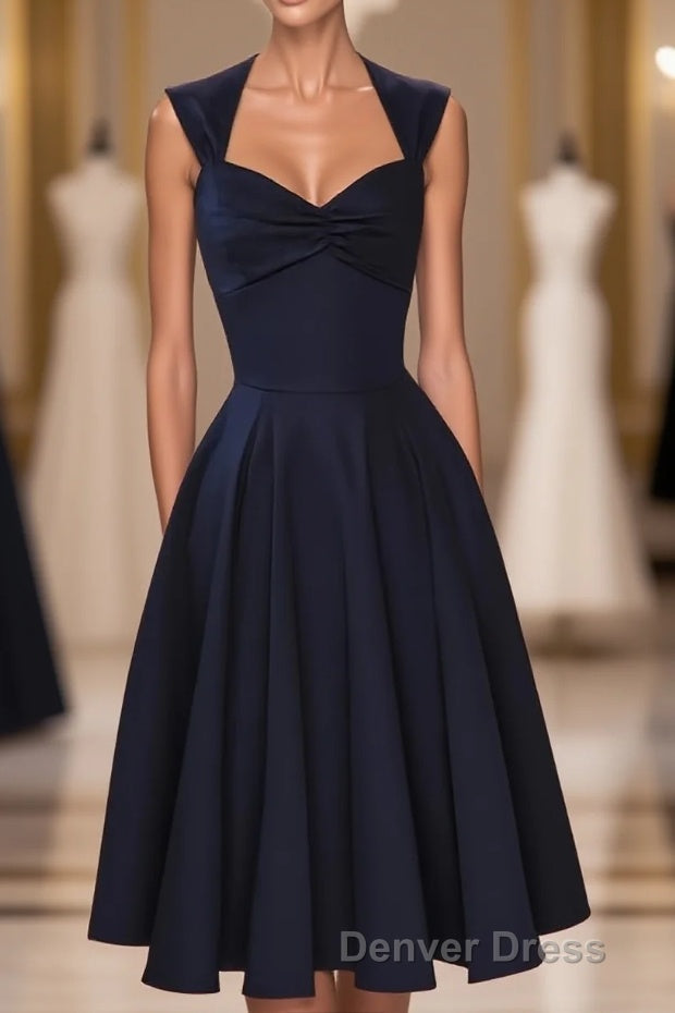 Vintage Simple Short Navy Blue Elegant Handmade Homecoing Homecoming Dresses Main image