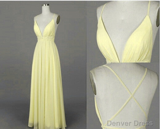 beautiful light yellow cross back long chiffon prom dresses party dresses evening dresses Main image