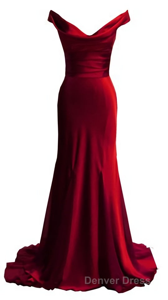 red mermaid off shoulder navy blue prom Dress mermaid satin backless charming Prom Gown 2026 Prom Dresses