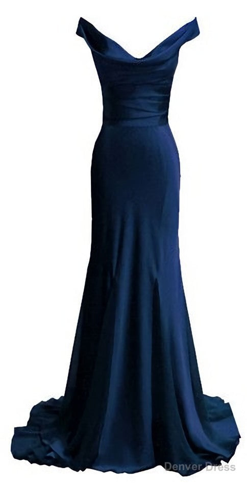 Navy Blue Prom Dress, Mermaid Prom Dress, Satin Prom Dress, V Neckline Prom Dress, 2026 Prom Gowns Sexy Prom Gown 2026 Prom Dresses, Mermaid Prom Gowns For Teens
